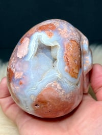 Image 7 of Druzy Pink Petal Agate Skull Carving #2240
