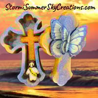 Image 2 of Blue/ Orange Marbled Cross Prayer/Trinket Box