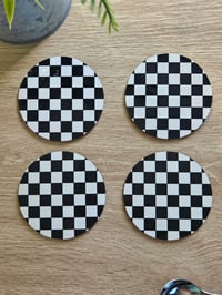 Image 3 of Black and White Checkered Coasters - 4 pack