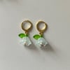 light blue glass flower gold huggie hoop earrings 