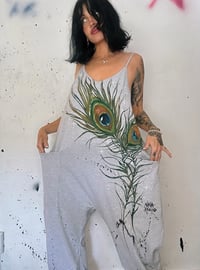 Image 3 of “PEACOCK” CUSTOM HAND PAINTED BAGGY ROMPER MEDIUM