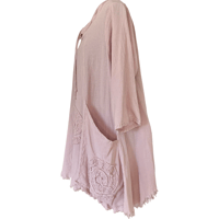 Image 6 of Oh My Gauze Pink Cotton Hooded Oversize Tunic with Pockets and Embroidered Accent - Size XL