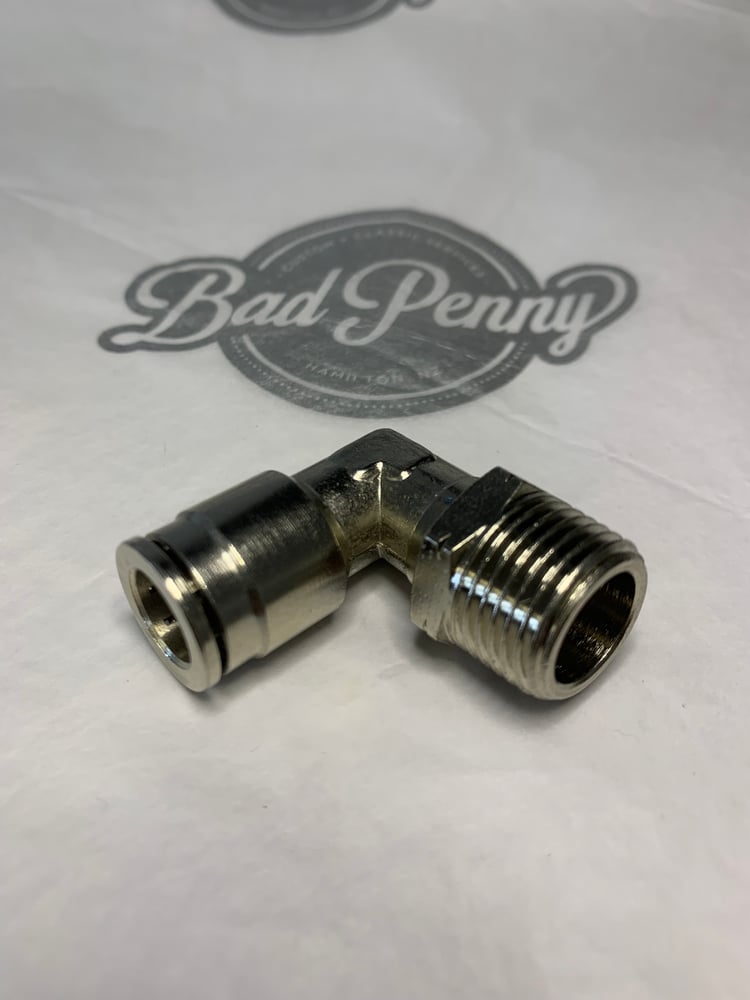 Image of Push connect air fitting 3/8 NPT x 3/8 elbow nickel plated brass