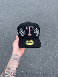 Image 2 of RED BRIM BLACK TEXAS RANGERS CUSTOM FITTED CAP