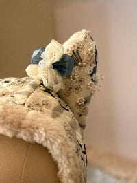 Image 3 of Haute Couture: Hand Beaded Quilted White Oni Blossom Wolf Hat