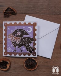 Image 1 of 'Crow Friend' Lino Printed Festive Card