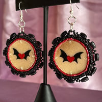 Image 2 of bat heart beaded parfleche earrings