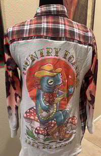 Image 1 of Vintage Funky Brown/Orange/Cream Flannel Shirt Multi Print Sleeves Country Toad