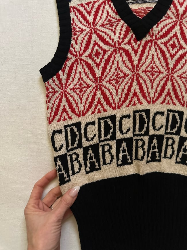 1970s Adolfo knit alphabet vest