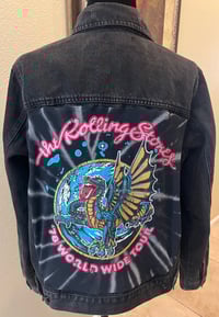 Image 1 of Vintage Black Denim Jean Jacket The Rolling Stones