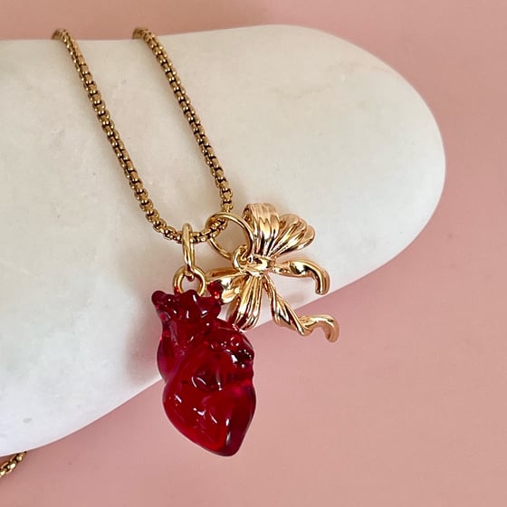 Image of Anatomical Heart and Bow Necklace