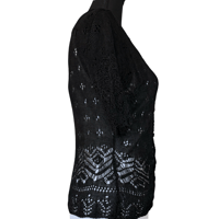 Image 5 of Vintage 90s Wrapper Black Short Sleeve Crochet Button Front Cardigan - Size M 