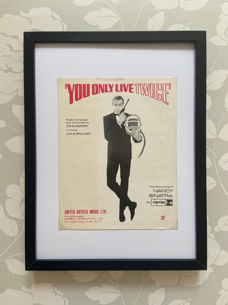Image of You Only Live Twice, James Bond film, framed 1967 vintage sheet music