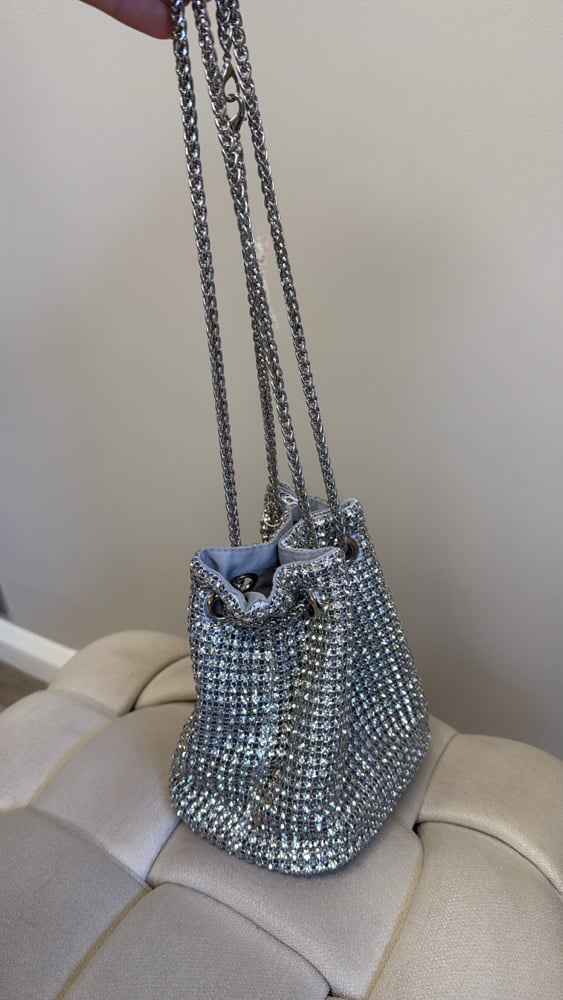 All silver diamanté bucket bag  