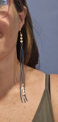 Image 5 of Long beaded green YEM earrings