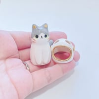 Image 4 of Gray and white astronaut cat ceramic figurine