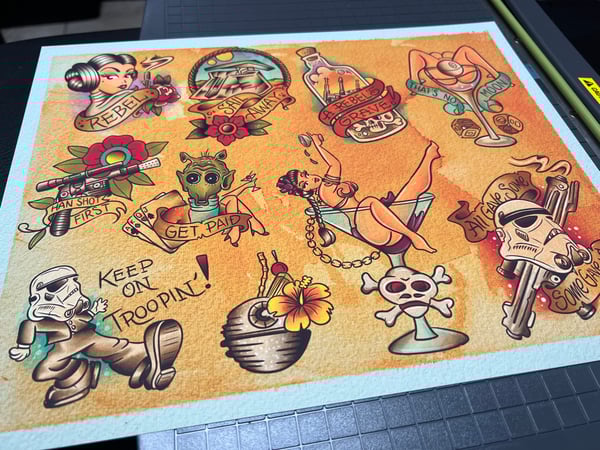 Image of Star Wars Inspired Traditional Tattoo Flash Sheet: SW-03 11x14