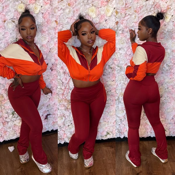 Image of color block legging set - burgundy/combo