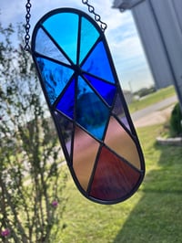 Image 2 of Modern Geometric Stained Glass Suncatcher - Colorful Abstract Window Hanging - Handmade Glass Art