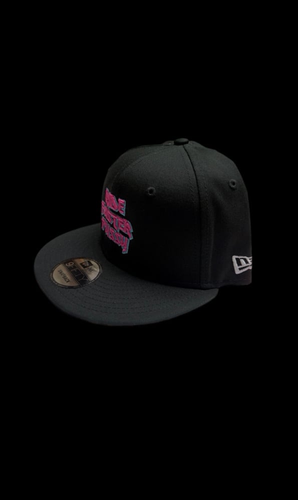 Black new era nine fifty snapback w/ pink and blue neon  embroidered puff Image 2