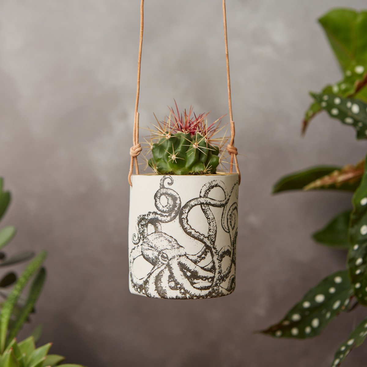 Porcelain octopus hanging planter