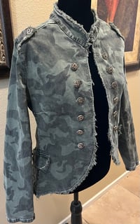 Image 2 of Vintage Green Camo Print Jean Jacket Led Zeppelin