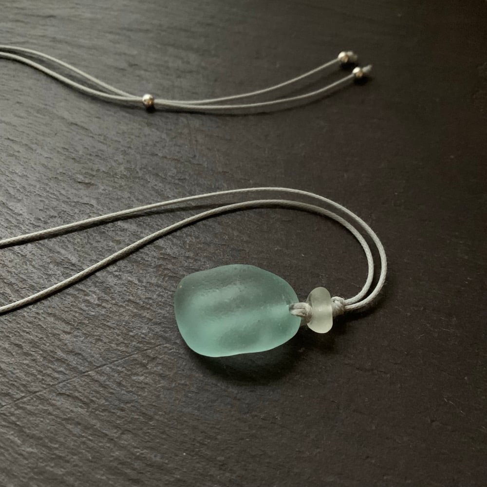 Image of Aqua sea glass curved pendant