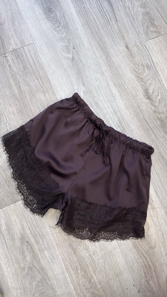 Chocolate Brown Silk Lace Shorts 