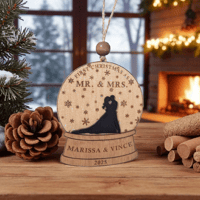 Image 1 of First Christmas as Mr. & Mrs. Wooden Snow Globe - Custom, Personalized Gift for Newlyweds 