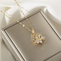 Image 3 of Elegant Gold Color-Tone for Lotus Pendant Necklace with Sparkling Cubic Zirconia Ideal for Daily Wea