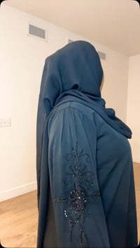 Image 3 of Black to black Rihana glitter hand blossom open Abaya