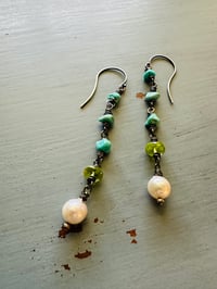 Image 2 of Lone Mountain turquoise and peridot earrings