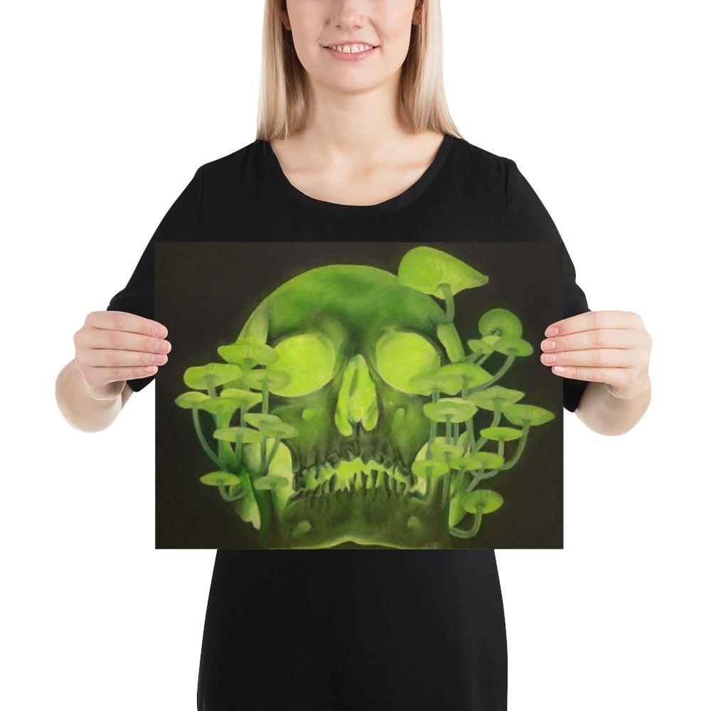 Photo Print: Glowing Skull and Mushrooms V.1