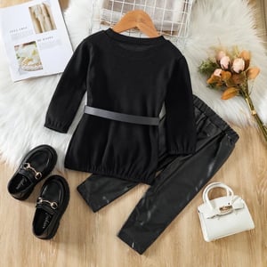 Girl’s 3pc Set Black Long Sleeve + Belt + Pants 