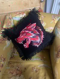Image 7 of Red wolf black velvet with black tassel fringe cushion cover