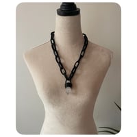 Image 1 of SALE -Leather Link Chain Necklace - Kodiak Black Leather and Clear Quartz