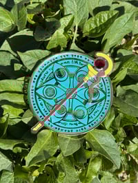 Image 2 of Elf Mage Staff & Spell Deluxe Hard Enamel Stained Glass Pin - 2.5 Inch