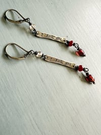 Image 11 of garnet and ruby sterling silver bar earrings