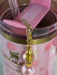 Image 4 of Pink Pearl & Gold Sparkle Straw Dangle Charm
