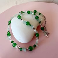 Image 2 of Green Glass Bead, Flower Pearls and Quartz Chip One of a Kind Necklace