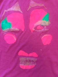Image 1 of Pink T shirt grumble face and baby pink feature (size 12 small) 1970s style, tight. 