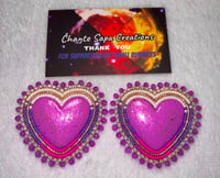 Image 3 of Hand Painted/Polished Light Purple Heart Beaded Earrings 