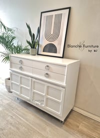 Image 2 of Gorgeous Nathan Sideboard in Brilliant White on Silver Hairpin legs with Matching handles