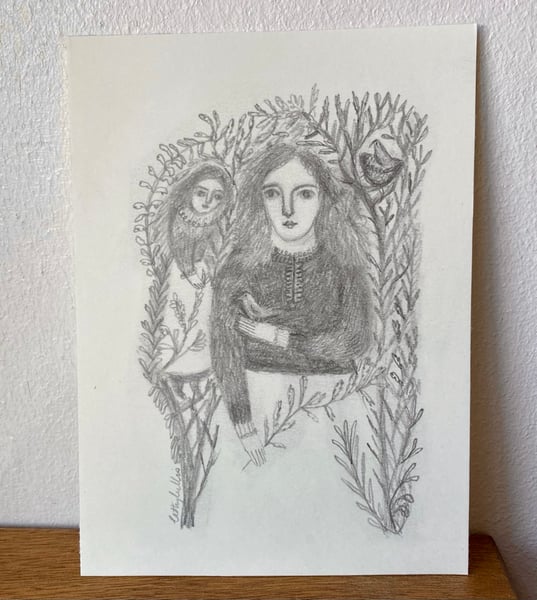 Image of A bird in hand, a bird in the nest - original drawing 