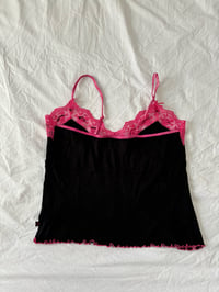 Image 2 of Black pink top // L