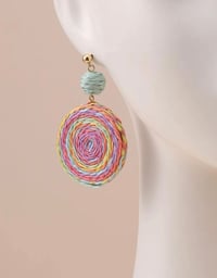 Image 3 of Round Straw Dangle Earrings 