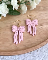 Image 4 of Coquette Pink Bow Dangly Earrings 