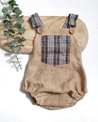 Image 1 of Baby Boy Dungarees for Sitter Photo shoots | Oscar | age 9-12 months |beige | brown small plaid
