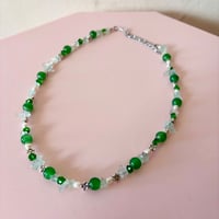 Image 3 of Green Glass Bead, Flower Pearls and Quartz Chip One of a Kind Necklace