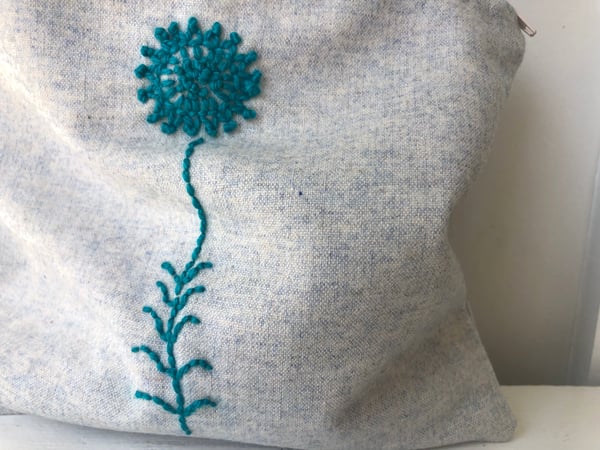 Image of blue on bleu hand embroidered bag